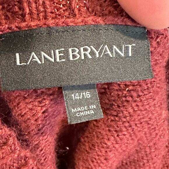 Lane Bryant Sweater Boat Neck Cable Knit Front Size 14/16 Burgundy - Picture 5 of 7